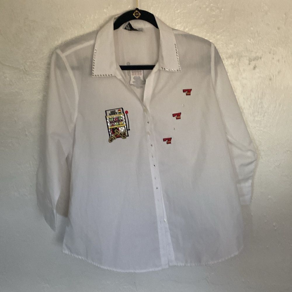Get Lucky White Casino Cool Shirt 3/4 Length sleeve size Large